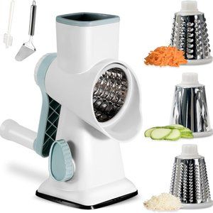 Cheese Grater Hand Crank Rotating Cheese Shredder Stainless Steel White